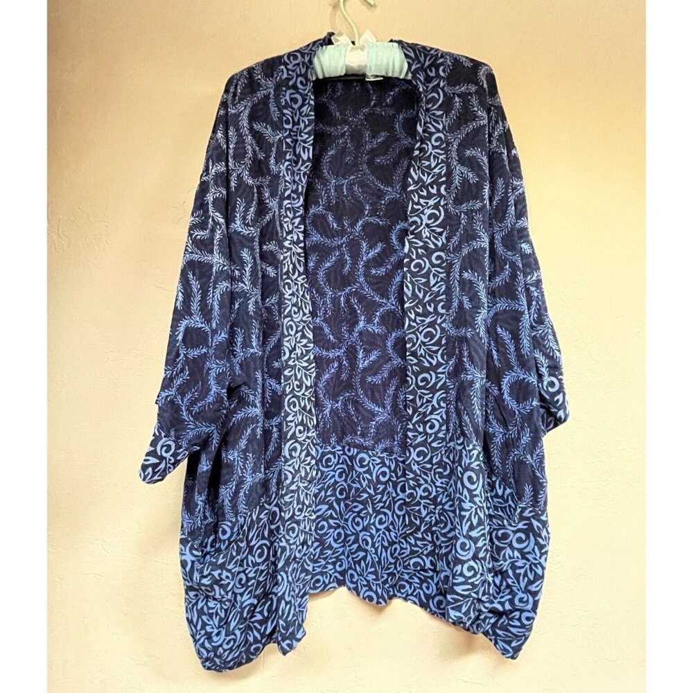 Exotica Women's Long Sleeve Open Front Cardigan Lightweight Blue Leaves Print OS